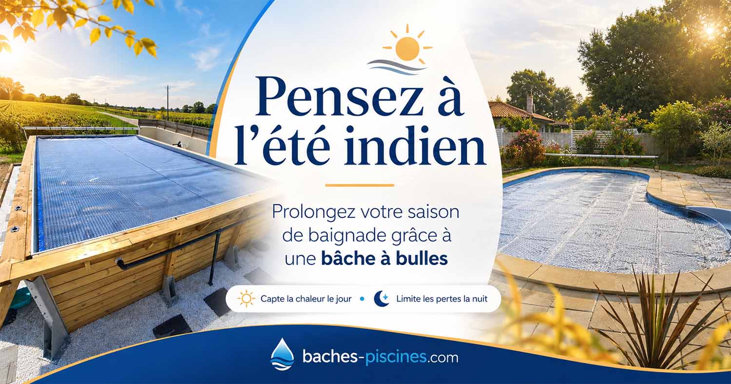 Bâche à bulles été indien sur une piscine en fin de saison