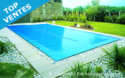 Bâche Piscine carrée 5x5 m Bleue - Qualité 10 ans TECPLAST 680PI -  Couverture d'hivernage - Grille d