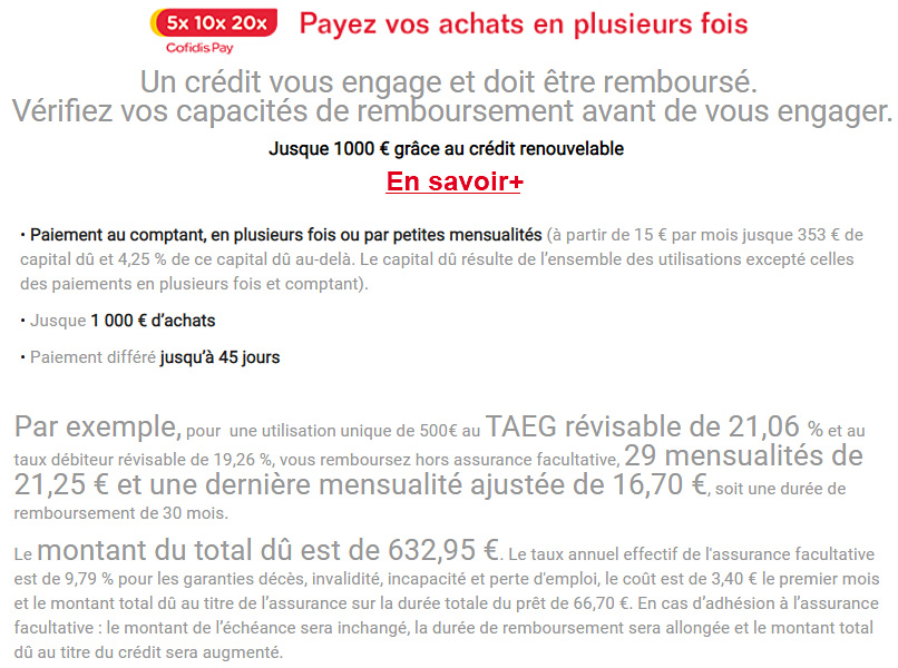 cONDITIONS DE PAIEMENT COFIDIS PAY