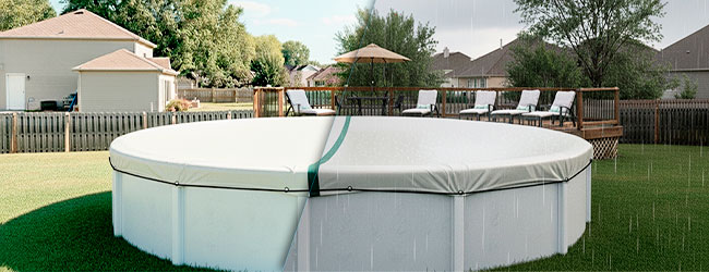Bâche hiver sur piscine hors-sol ronde