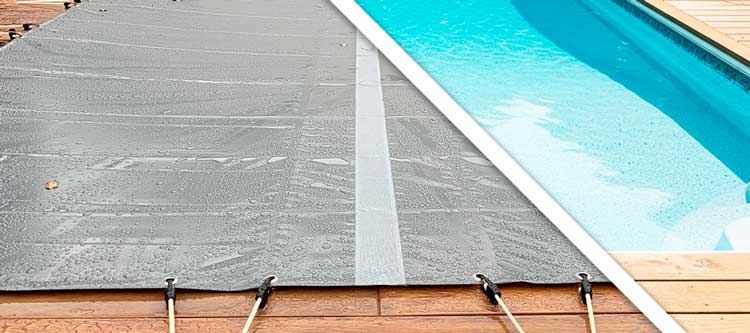 Bâche d’hivernage opaque sécurité sur piscine rectangulaire