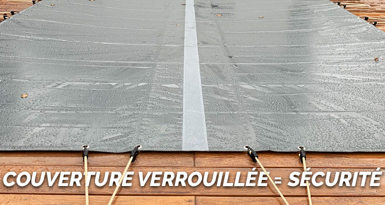 Bâche d’hivernage opaque sécurité sur piscine rectangulaire