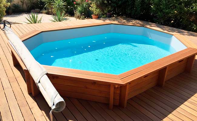 Couverture à barres piscine bois