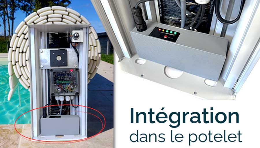 Volet flottant. Rideau roulant hors sol sur batterie pour piscine.