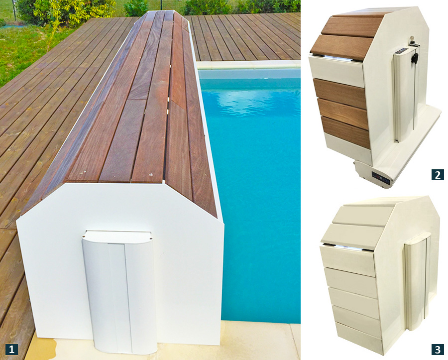 Coffre en bois ou lames PVC pour couverture sécurité piscine