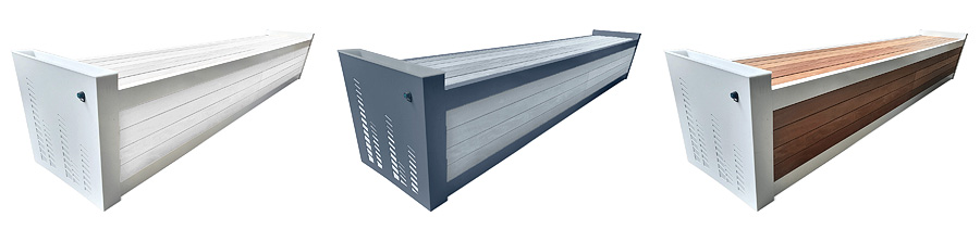 Habillage banc, banquette, coffre pour volet hors sol piscine